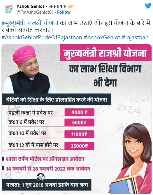 Rajasthan Mukhyamantri Rajshree Yojana Announcement